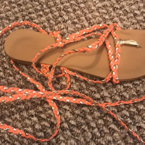 Orange and metallic gladiator wrap sandals - Picture 3 of 3